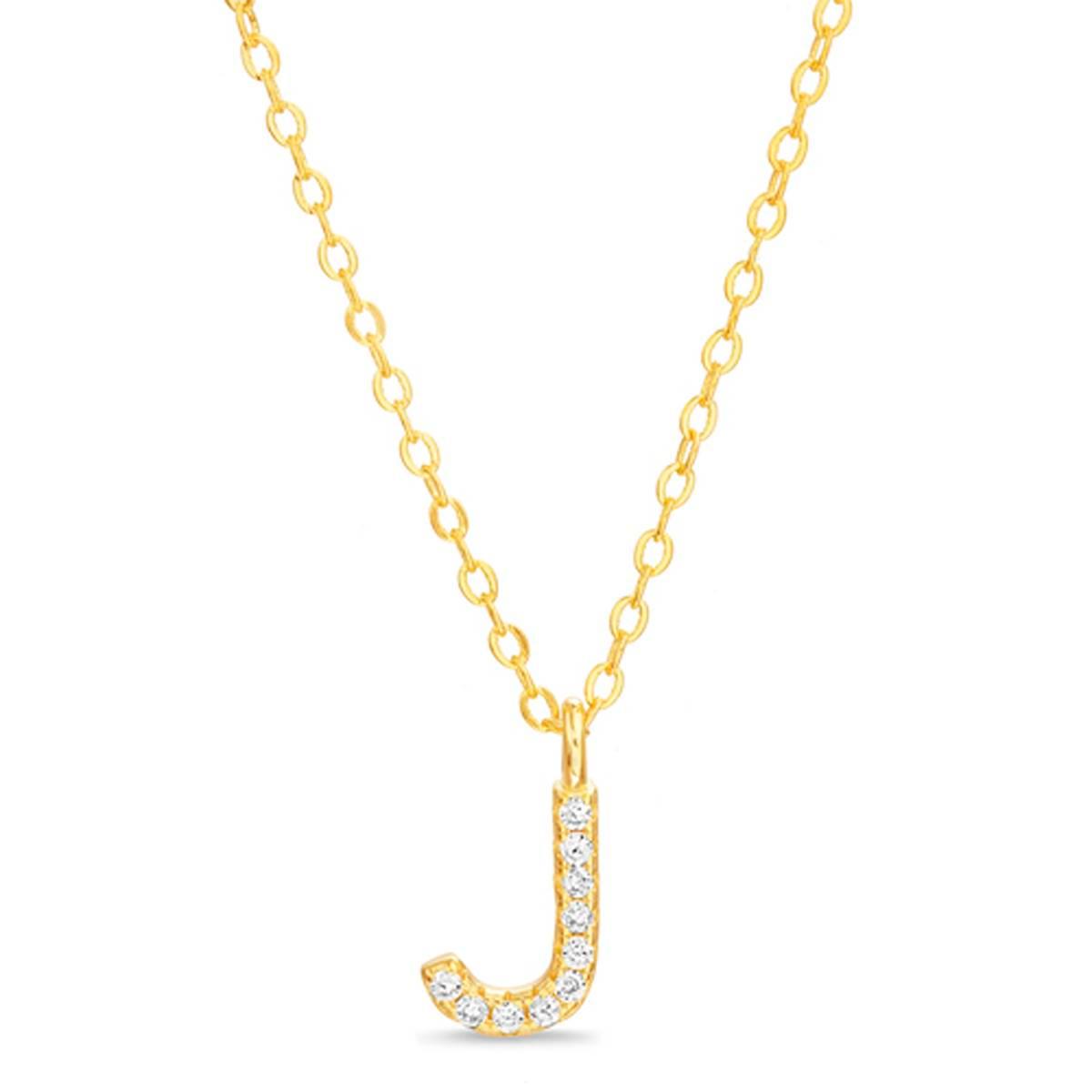 Sterling Silver Gold J Initial CZ Necklace