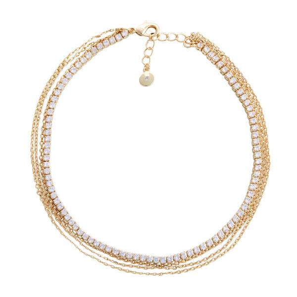 Barefootsies Gold Over Brass CZ Multi-Chain Anklet - image 