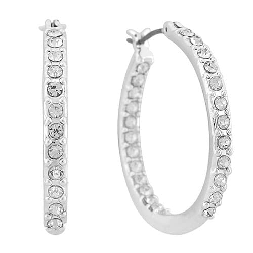 Gloria Vanderbilt Silver & Crystal In & Out Hoop Earrings - image 