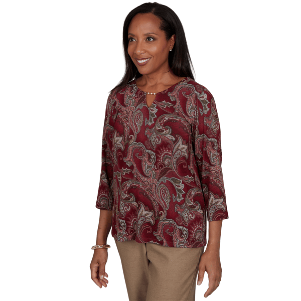 Petite Alfred Dunner Union Square 3/4 Sleeve Paisley Blouse