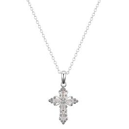 Shine Fine Silver Plated CZ Cross Pendant Necklace