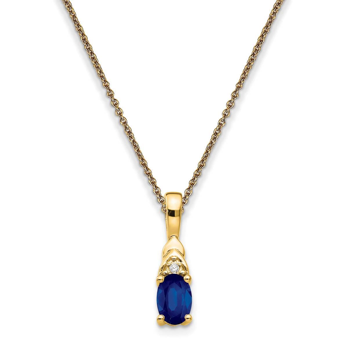 14k Yellow Gold Oval Sapphire Diamond Necklace