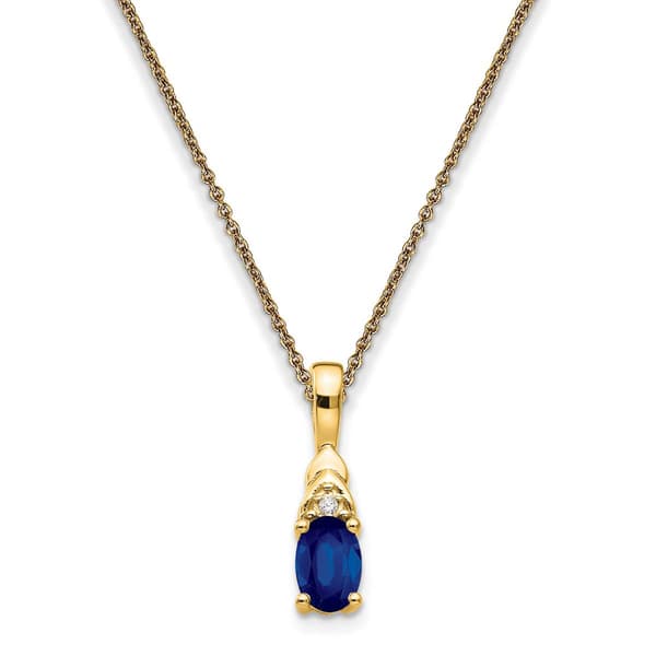 14k Yellow Gold Oval Sapphire Diamond Necklace - image 