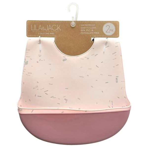 Baby Girl Lila & Jack 2pk. Pink Confetti & Solid Silicone Bibs