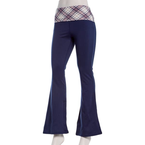 Juniors No Comment Fleece Fold Over Waist Flare Pants - Navy - image 