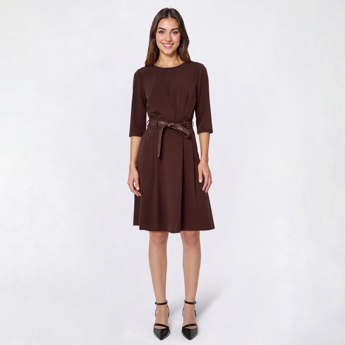 Womens Harper 241 3/4 Sleeve Zip Back Belted Crepe Sheath Dress