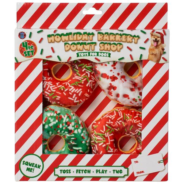 Howliday Barkery Donut Shop 4pc. Christmas Box of Donuts Dog Toys - image 