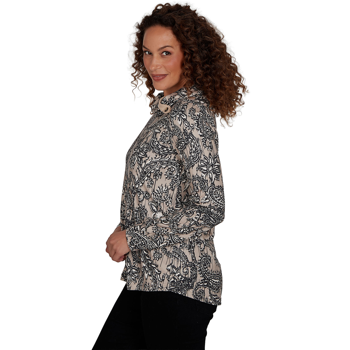 Womens Skye’s the Limit Champagne Holiday Paisley Sweater