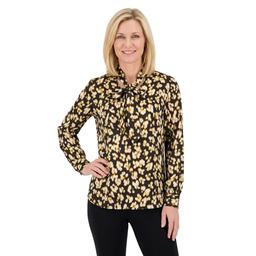 Plus Size Kasper Long Sleeve Tie Neck Blurred Floral Satin Blouse