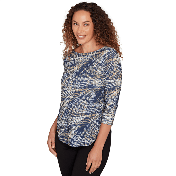 Womens Emaline Key Items 3/4 Sleeve Boat Neck Texture Tee