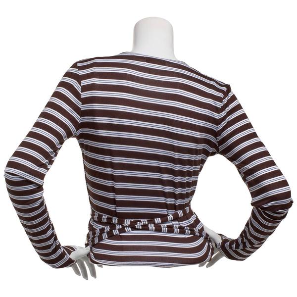 Juniors No Comment Jersey Surplice Neck Tie Back Top - Stripes