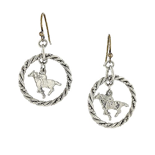 1928 Silver-Tone Suspended Horse Drop Earrings - image 