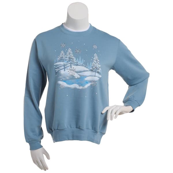 Womens Top Stitch By Morning Sun Snow Pond Fleece Sweatshirt