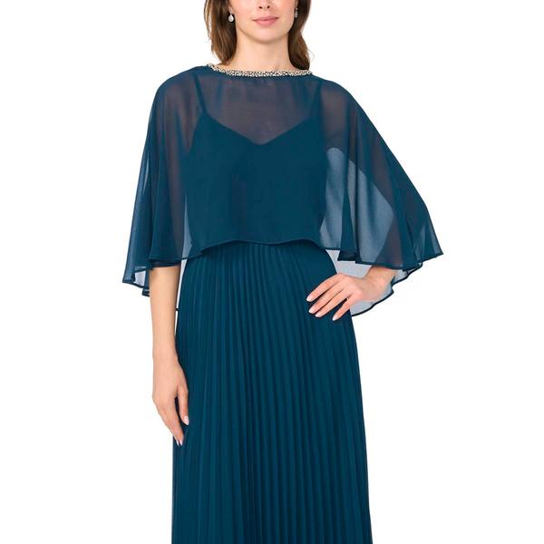 Womens MSK Pleated Evening Gown with Embellished Chiffon Overlay