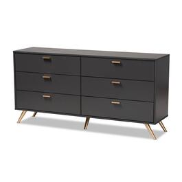 Baxton Studio Kelson Dark Grey & Gold Wood 6-Drawer Dresser
