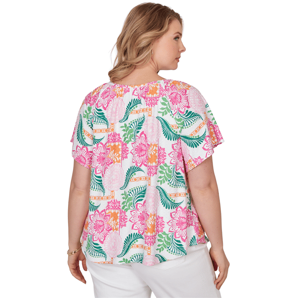 Plus Size Ruby Rd. Hothouse Florals Textured Floral Blouse - image 