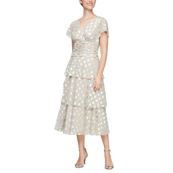 Womens SLNY Short Sleeve Ruched Waist Tier Midi Dress - image 