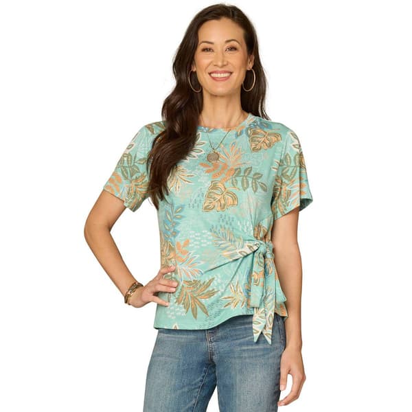 Womens Democracy Slight Bell Sleeve Side Tie Placement Print Kni - image 