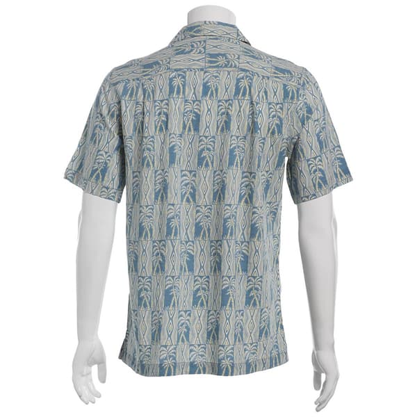 Mens Campia Short Sleeve Rayon Spandex Button Down Shirt - Aqua