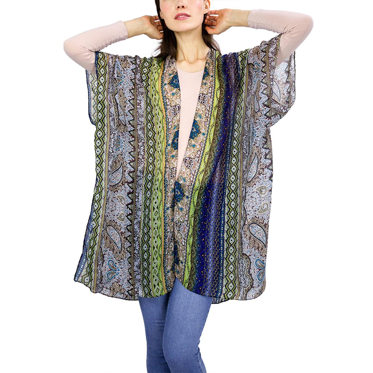 Womens Jessica McClintock Mixed Media Kimono with Stones