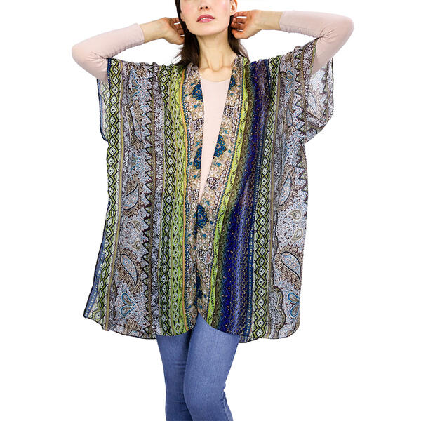 Womens Jessica McClintock Mixed Media Kimono with Stones - image 