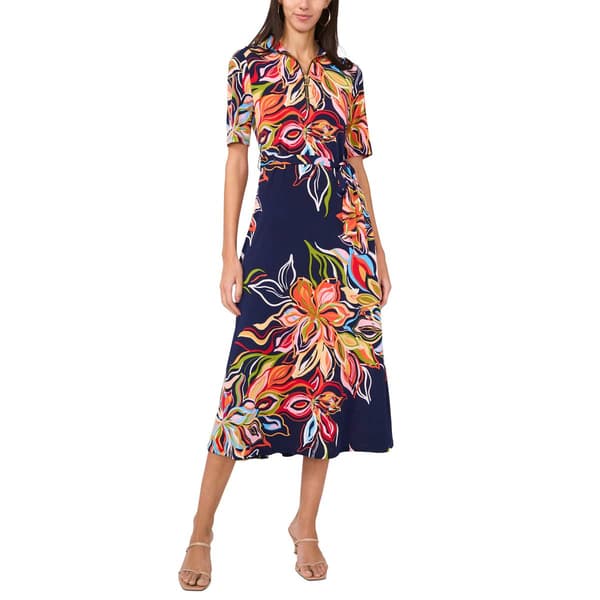 Womens MSK Elbow Sleeve Print ITY Half Zip Neck Midi Dress
