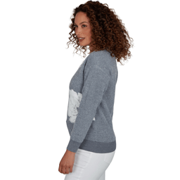 Womens Hearts of Palm Silver Linings Long Sleeve Floral Sweater