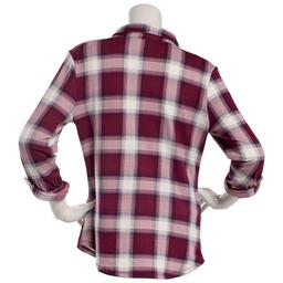 Juniors No Comment Plaid Fleece Roll Tab Sleeve Flannel - Maroon