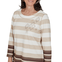 Petite Alfred Dunner Luxe Be A Lady 3/4 Sleeve Stripe Blouse