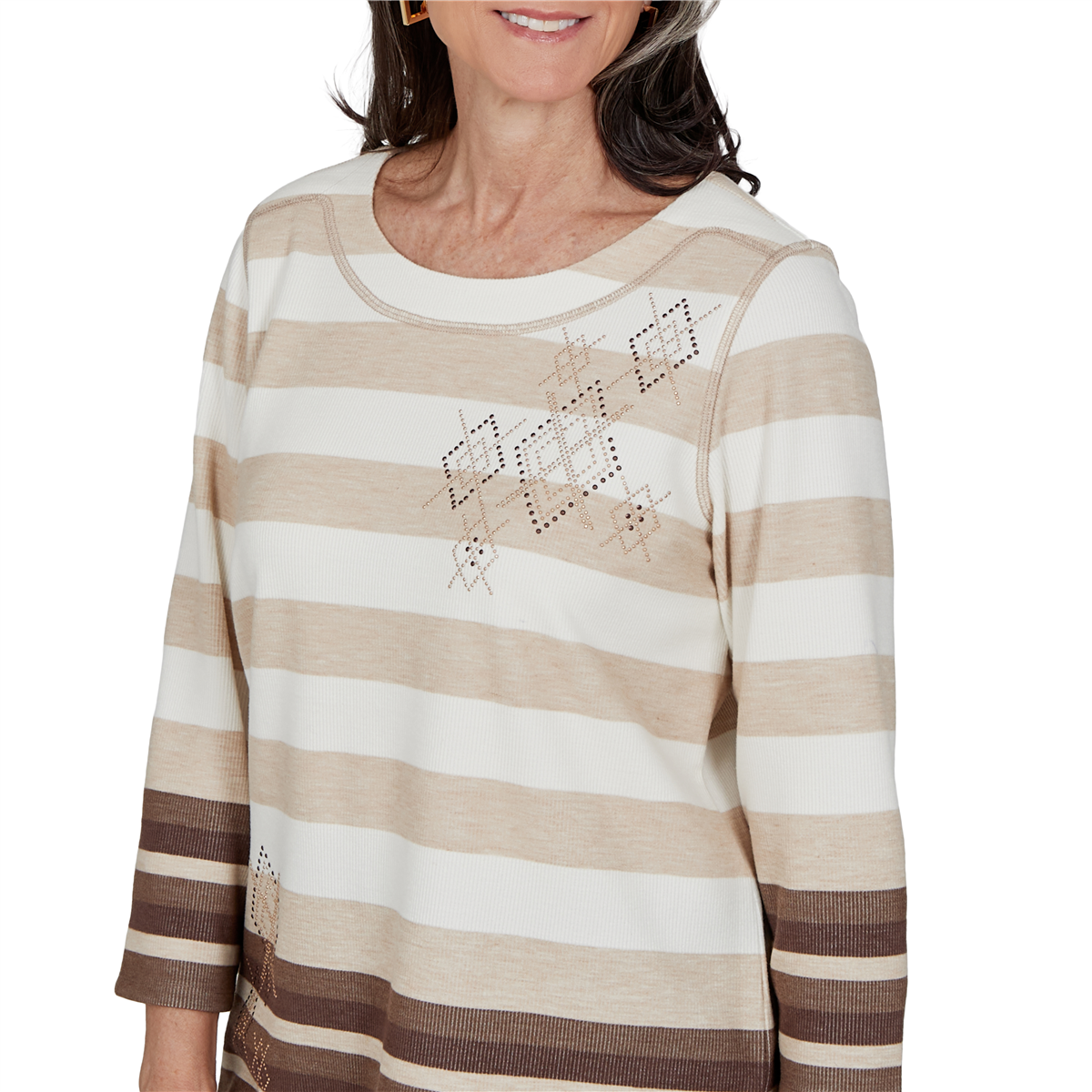 Petite Alfred Dunner Luxe Be A Lady 3/4 Sleeve Stripe Blouse