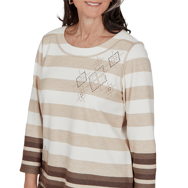 Petite Alfred Dunner Luxe Be A Lady 3/4 Sleeve Stripe Blouse