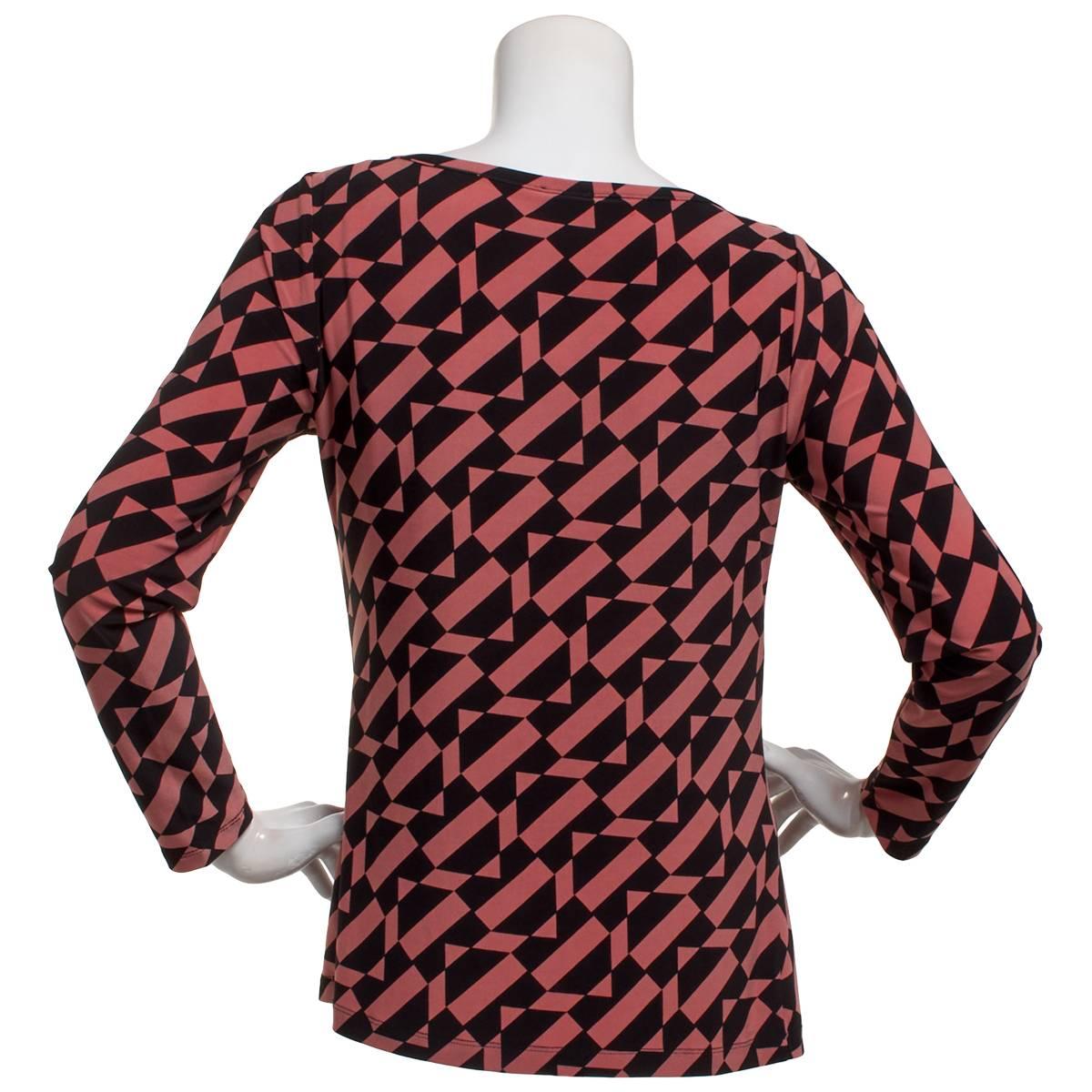 Petite AK Anne Klein Long Sleeve Geometric Ruched Blouse