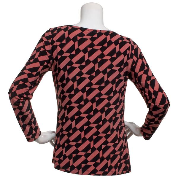 Womens AK Anne Klein Long Sleeve Geometric Ruched Blouse