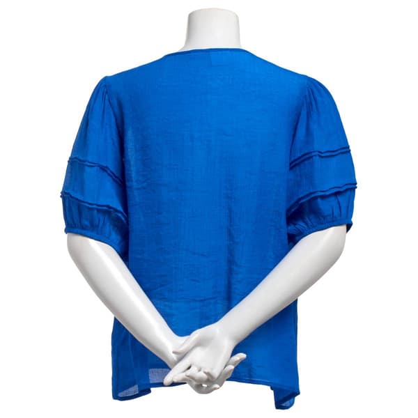 Womens Zac & Rachel Elbow Sleeve Solid Pintuck Detail Blouse