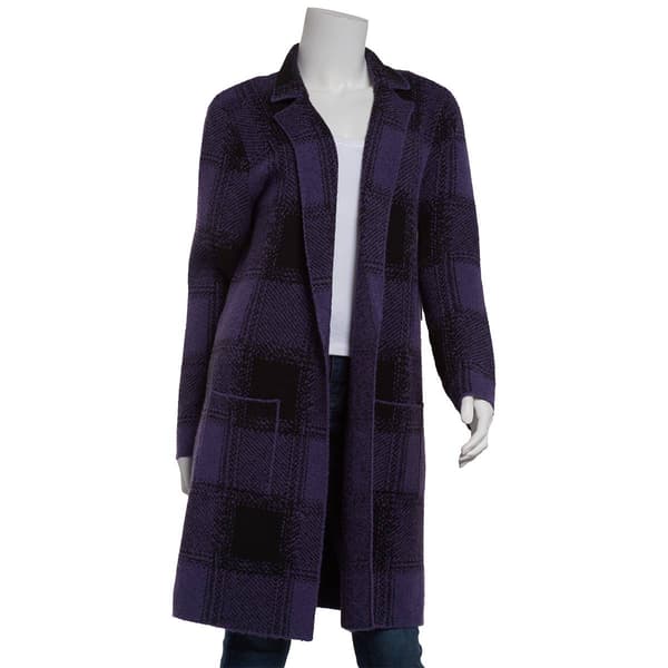 Womens 89th & Madison Long Sleeve open Front Plaid Duster - image 