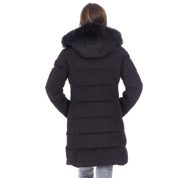 Womens Nine West Long Heavyweight Puffer Coat with Faux Fur Hood