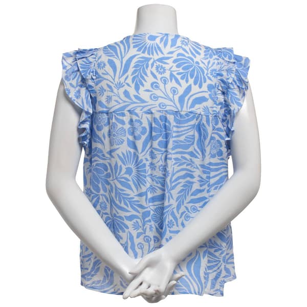 Womens Zac & Rachel Double Flutter Cap Sleeve Floral Blouse