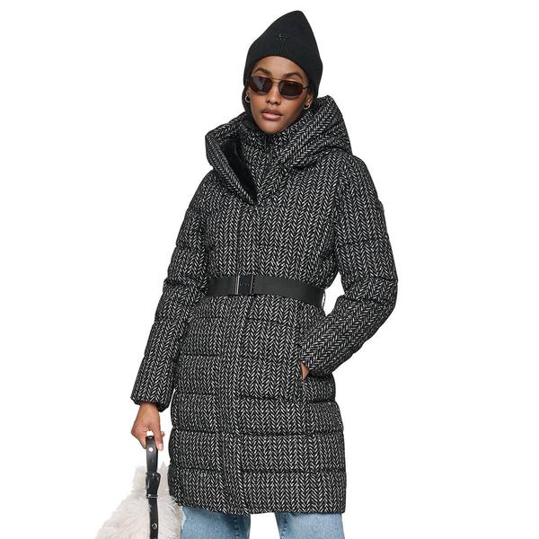 Womens DKNY Herringbone Heavyweight Puffer Jacket with Belt