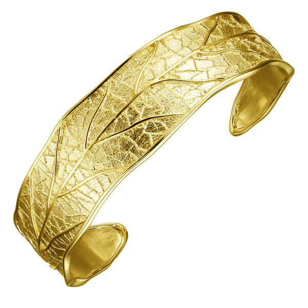 18kt. Gold over Sterling Silver Floral Print Cuff Bracelet - image 