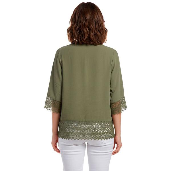 Womens Notations 3/4 Sleeve Solid Airflow Crochet Cardigan