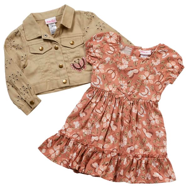 Toddler Girl Little Lass Butterfly Floral Dress & Eyelet Jacket - image 