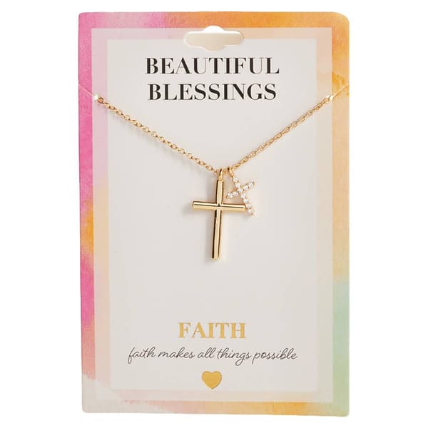 Beautiful Blessings Gold-Tone CZ Double Cross Necklace - image 