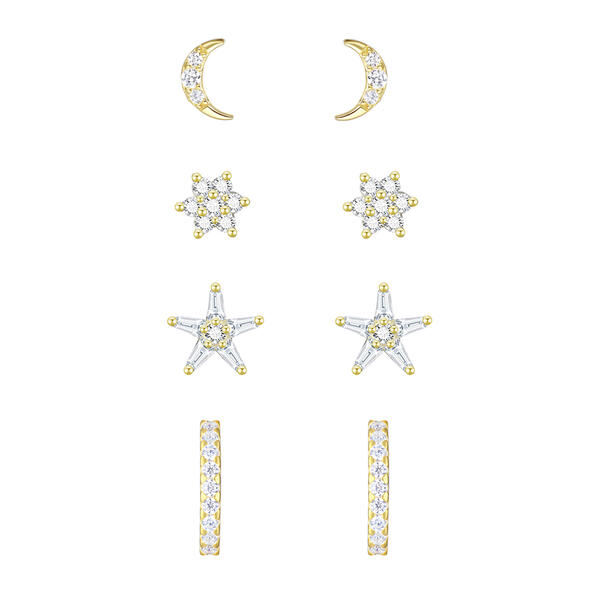 Gold over  Silver 4pr. CZ Earrings Set - image 