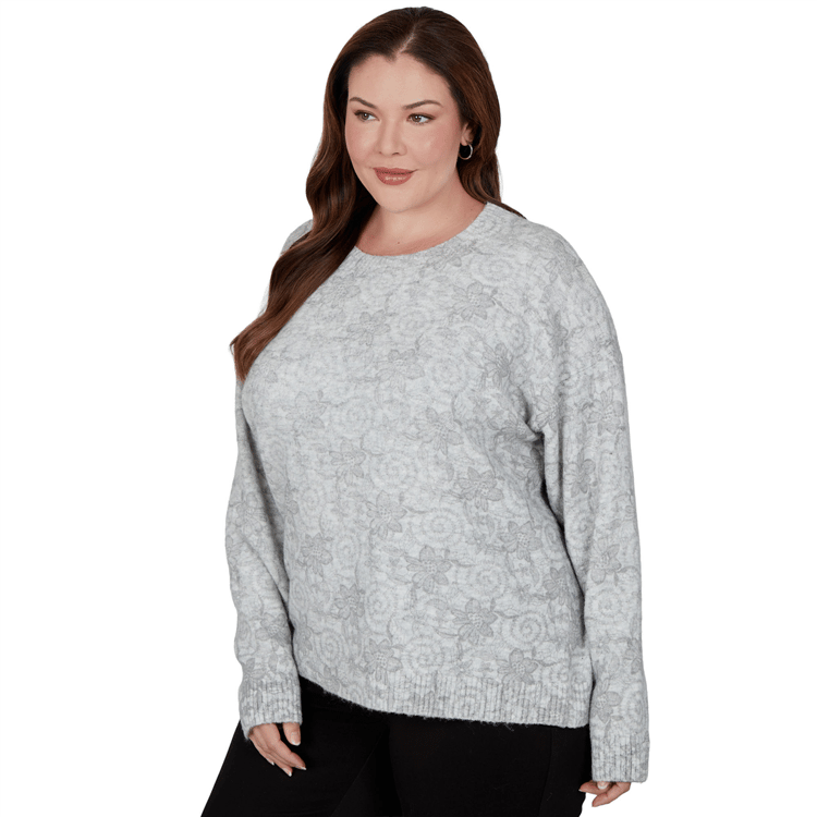 Plus Size Hearts of Palm Silver Linings Floral Swirl Sweater