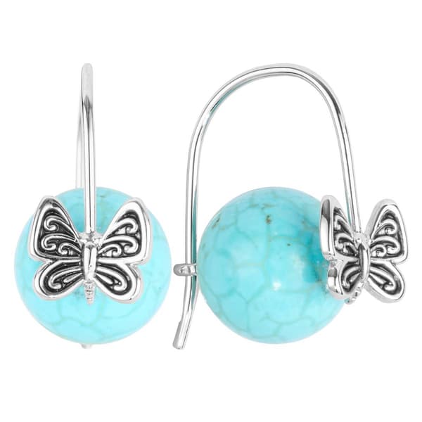 Athra Howlite Turquoise Stone Butterfly Drop Earrings - image 