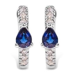 Haus of Brilliance 10kt. White Gold Blue Sapphire Hoop Earrings