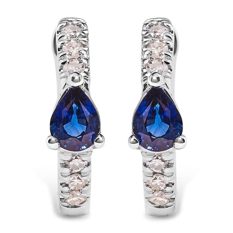 Haus of Brilliance 10kt. White Gold Blue Sapphire Hoop Earrings