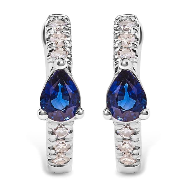 Haus of Brilliance 10kt. White Gold Blue Sapphire Hoop Earrings