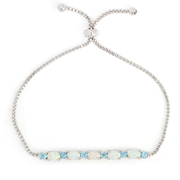 Gianni Argento Silver-Plated/Blue Lab Opal Adjustable Bracelet - image 
