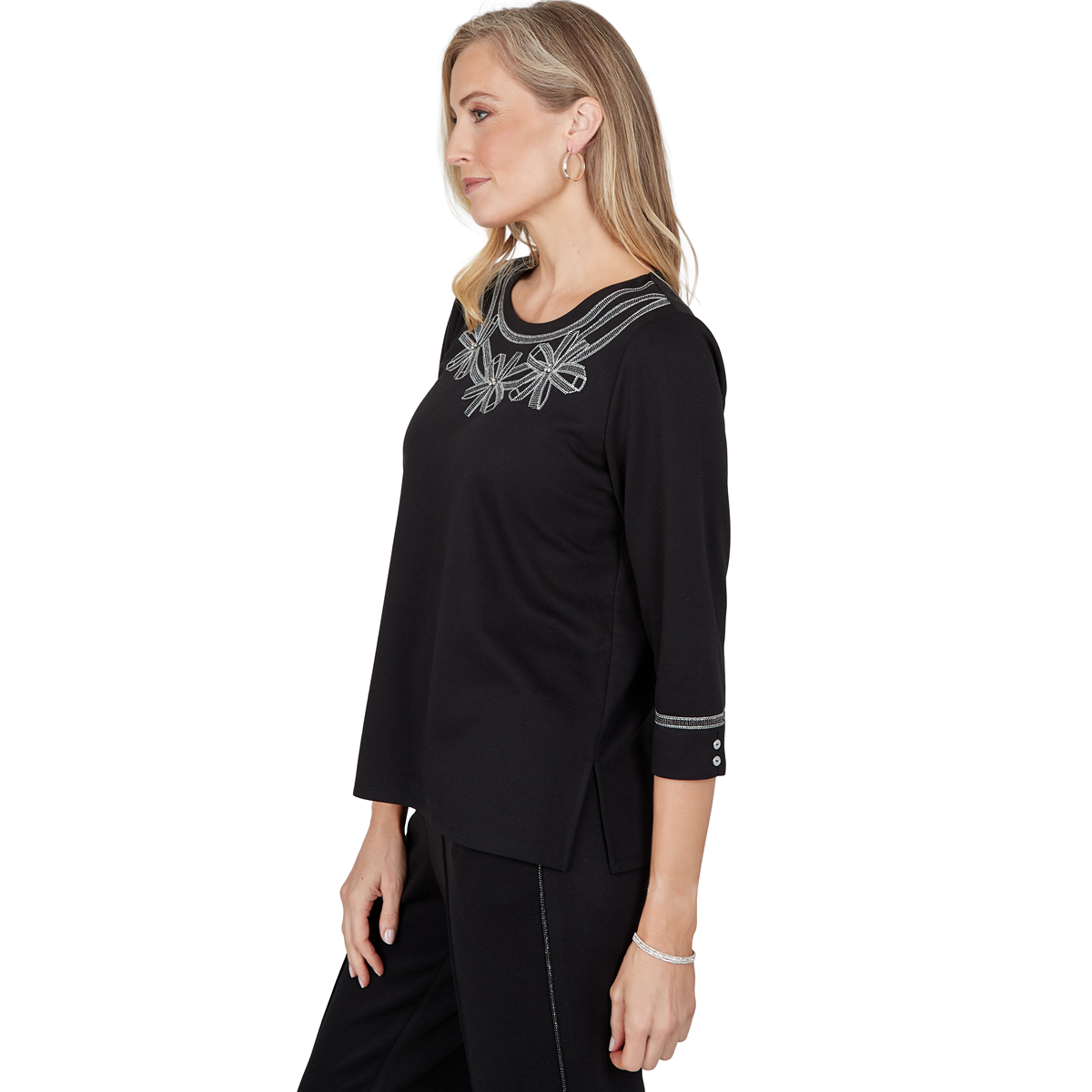 Womens Alfred Dunner Weekend Warrior 3/4 Sleeve Ribbon Blouse